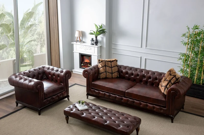 Casa Padrino Luxus Chesterfield Kunstleder Sofa Dunkelbraun 235 x 90 x H. 75 cm - Wohnzimmer Sofa - Wohnzimmer Möbel - Luxus Möbel - Wohnzimmer Einrichtung - Luxus Einrichtung - Möbel Luxus