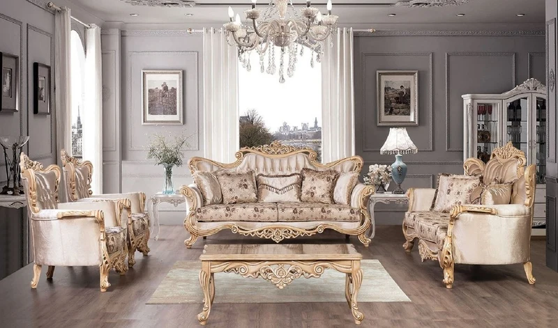 Casa Padrino Luxus Barock Sessel Beige / Braun / Naturfarben - Prunkvoller Wohnzimmer Sessel mit elegantem Muster - Barock Wohnzimmer Möbel