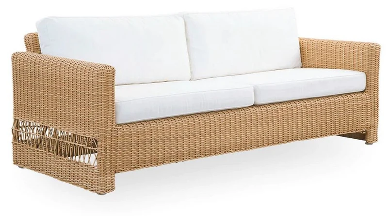 Casa Padrino Luxus Gartensofa mit Kissen Naturfarben / Weiß 200 x 86 x H. 71 cm - Wetterbeständiges Garten & Terrassen Sofa - Garten & Terrassen Möbel - Luxus Qualität