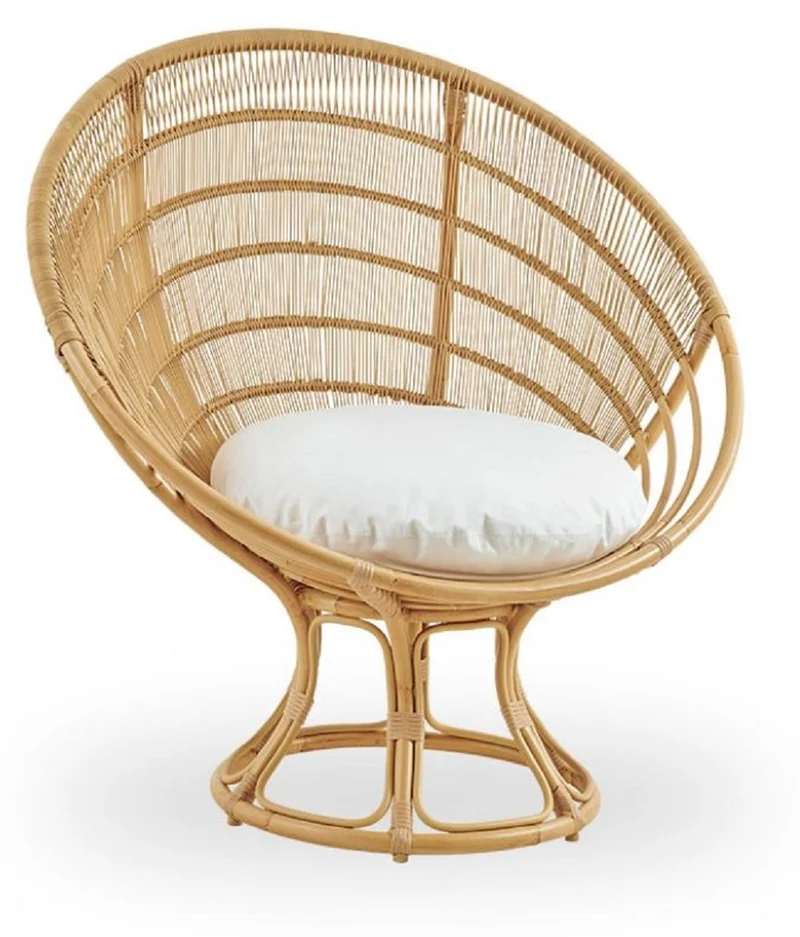 Casa Padrino Luxus Gartensessel Naturfarben / Weiß 100 x 74 x H. 102 cm - Wetterbeständiger Garten & Terrassen Sessel mit Sitzkissen - Garten & Terrassen Möbel - Luxus Qualität