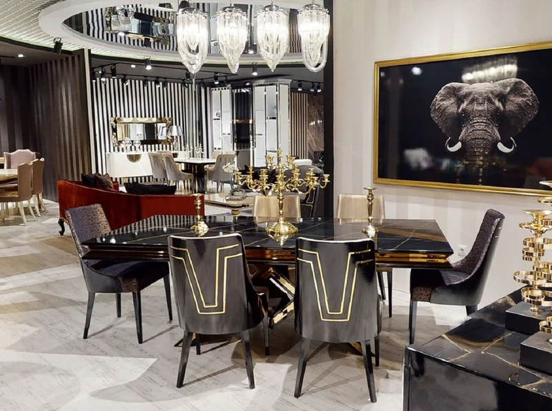 Casa Padrino Luxus Art Deco Esszimmer Stuhl Set Schwarz / Gold - Küchen Stühle 6er Set - Art Deco Esszimmer Möbel - Luxus Qualität