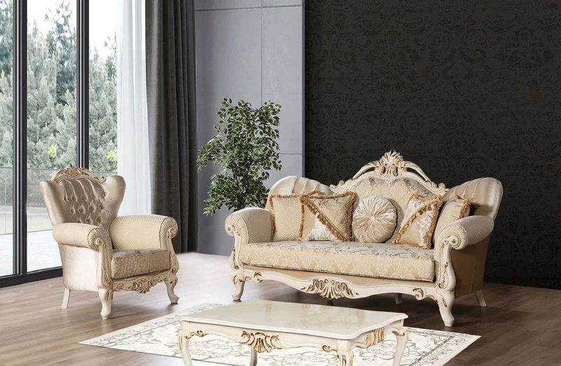 Casa Padrino Luxus Barock Couchtisch Creme / Gold - Handgefertigter Massivholz Wohnzimmertisch im Barockstil - Barock Wohnzimmer Möbel