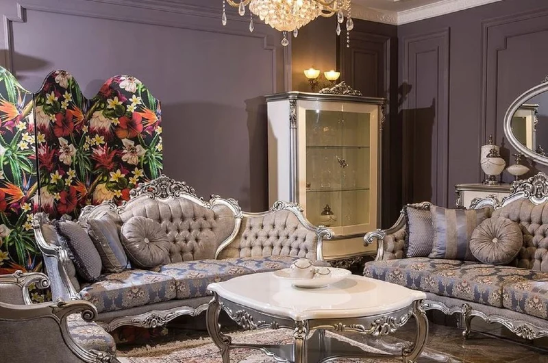 Casa Padrino Luxus Barock Wohnzimmer Set Grau / Blau / Silber - 2 Barock Sofas & 2 Barock Sessel & 1 Barock Couchtisch - Wohnzimmer Möbel im Barockstil - Barock Möbel - Barock Einrichtung