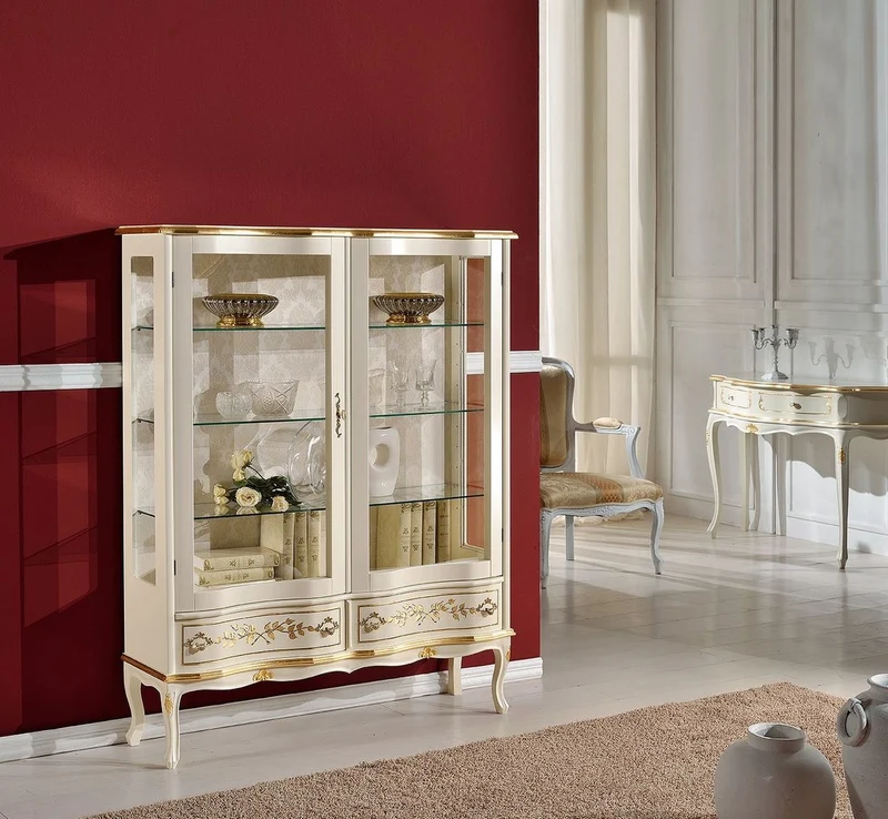 Casa Padrino Luxus Barock Vitrine Creme / Gold - Handgefertigter italienischer Barockstil Vitrinenschrank - Barockstil Möbel - Italienische Barock Möbel - Luxus Qualität - Made in Italy