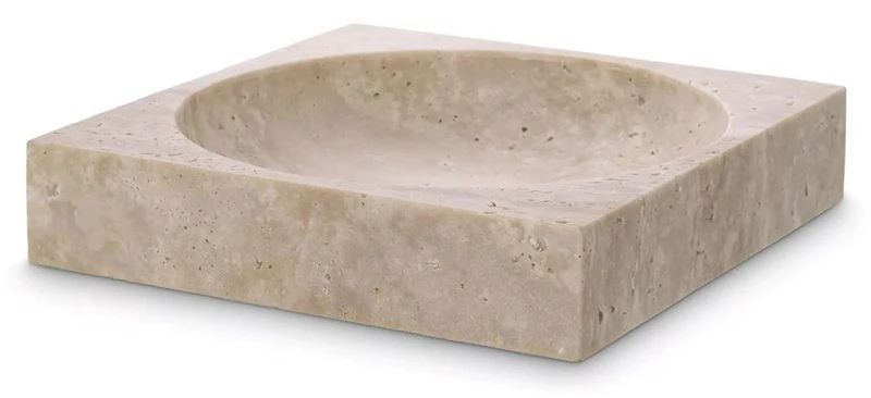 Casa Padrino Luxus Schale Beige 25 x 25 x H. 5 cm - Moderne Deko Schale aus hochwertigem Travertin Naturstein - Hotel & Restaurant Deko Accessoires - Luxus Qualität