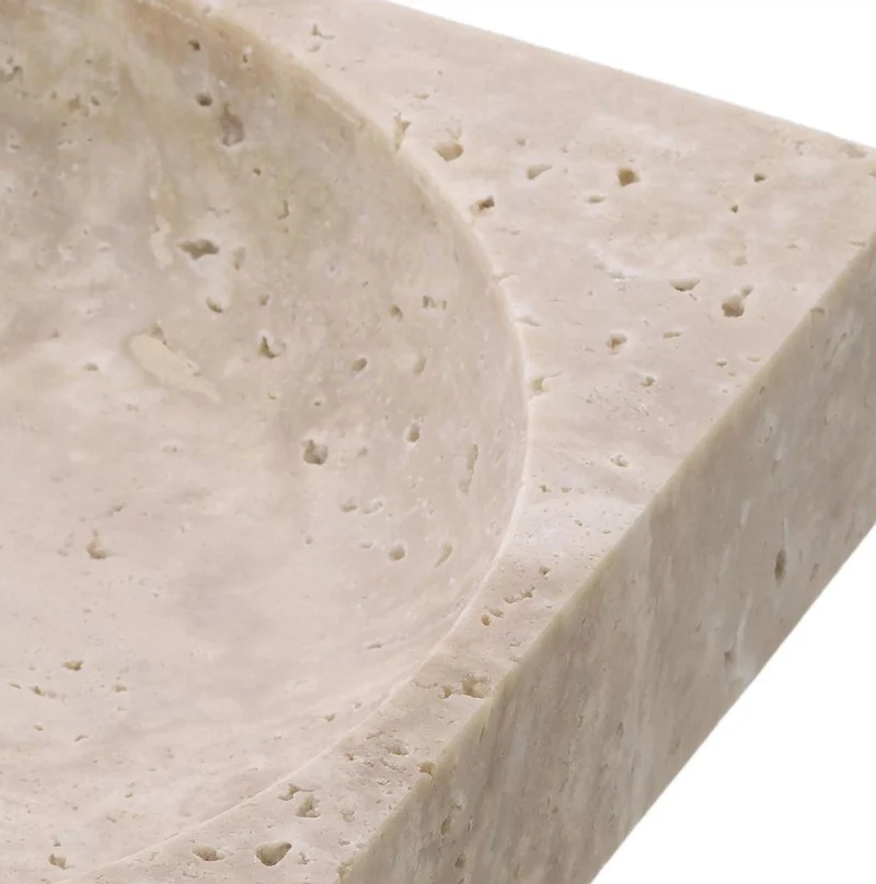 Casa Padrino Luxus Schale Beige 25 x 25 x H. 5 cm - Moderne Deko Schale aus hochwertigem Travertin Naturstein - Hotel & Restaurant Deko Accessoires - Luxus Qualität