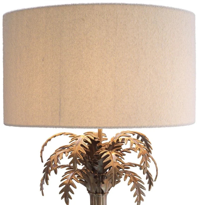 Casa Padrino Luxus Tischleuchte Vintage Messing / Creme Ø 56 x H. 106 cm - Schreibtischleuchte im Palmen Design - Luxus Tischleuchten