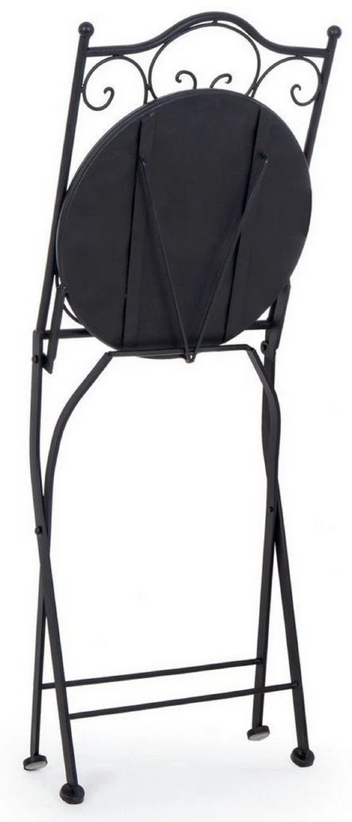 Casa Padrino Jugendstil Gartenstuhl 4er Set Schwarz / Mehrfarbig 39 x 47 x H. 92 cm - Klappbare Stühle mit Keramik Platten - Nostalgische Garten & Gastronomie Möbel