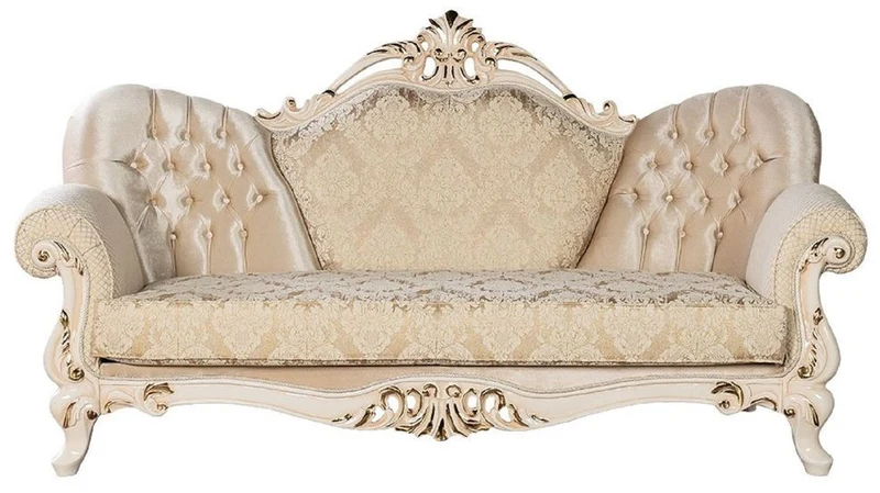 Casa Padrino Luxus Barock Sofa Gold / Creme / Gold - Prunkvolles Wohnzimmer Sofa mit Muster - Barock Wohnzimmer Möbel - Edel & Prunkvoll