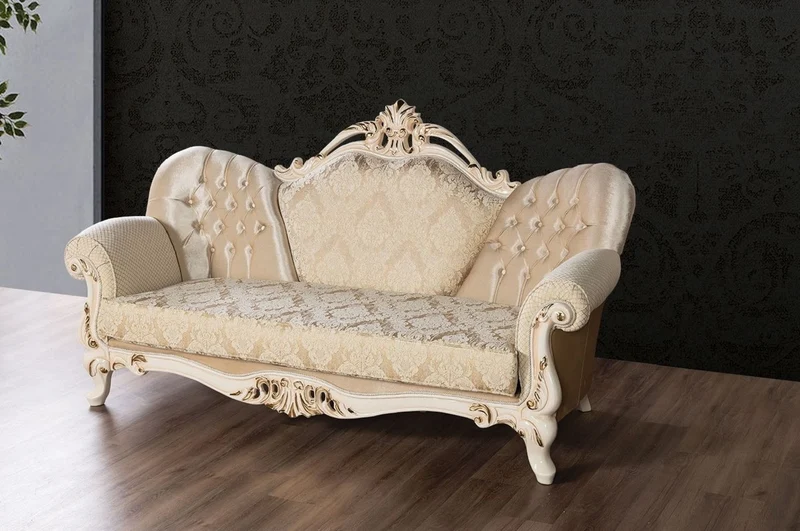 Casa Padrino Luxus Barock Sofa Gold / Creme / Gold - Prunkvolles Wohnzimmer Sofa mit Muster - Barock Wohnzimmer Möbel - Edel & Prunkvoll