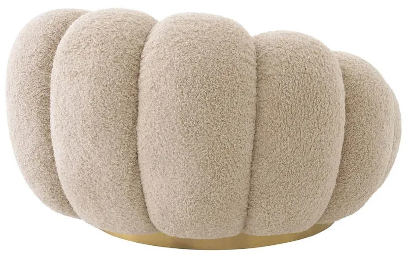 Casa Padrino Luxus Drehsessel Sandfarben / Messing 115 x 118 x H. 67 cm - Wohnzimmer Sessel - Lounge Sessel - Wohnzimmer Möbel - Luxus Möbel - Wohnzimmer Einrichtung - Luxus Einrichtung