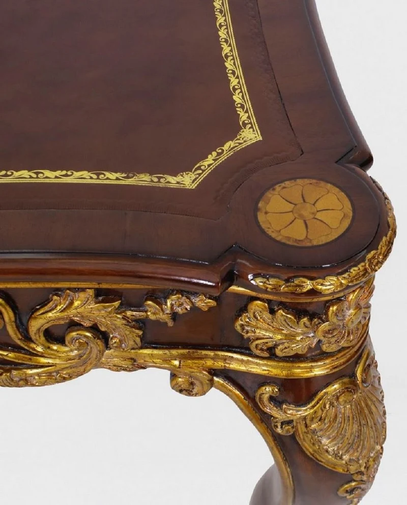 Casa Padrino Luxus Barock Schreibtisch mit Schublade Braun / Gold - Prunkvoller Bürotisch im Barockstil - Barock Büromöbel - Barockstil Büro Möbel - Luxus Möbel im Barockstil - Barock Einrichtung