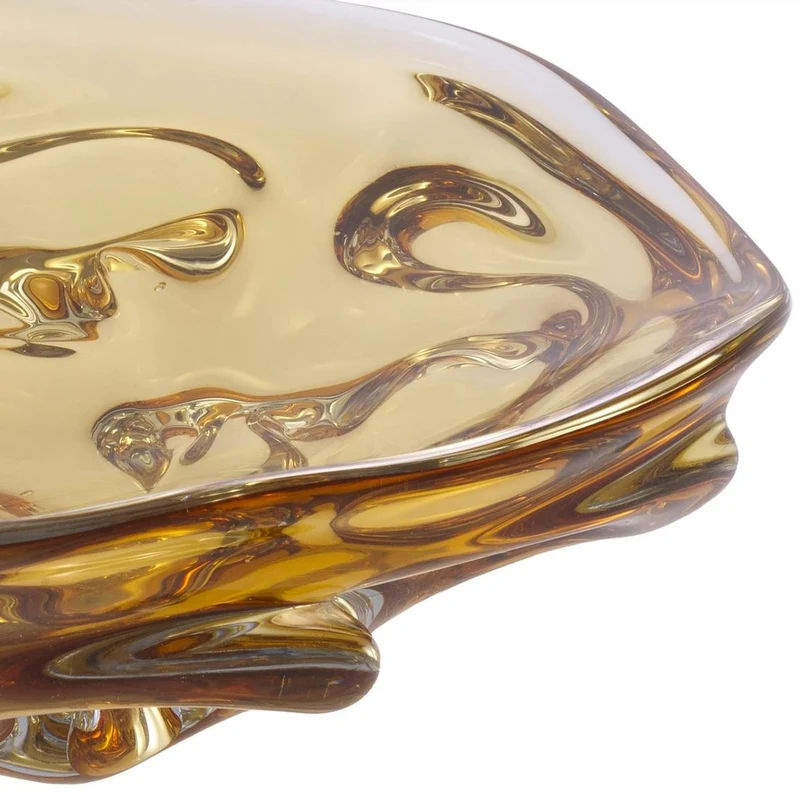 Casa Padrino Luxus Glasschale Gelb Ø 27,5 x H. 7 cm - Mundgeblasene Deko Glas Obstschale - Glas Deko Accessoirs - Luxus Kollektion