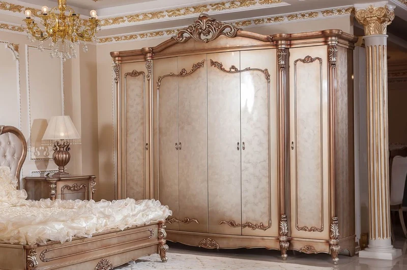 Casa Padrino Luxus Barock Schlafzimmerschrank Kupferfarben / Silber - Prunkvoller Massivholz Kleiderschrank mit 6 Türen - Barock Schlafzimmer & Hotel Möbel - Edel & Prunkvoll