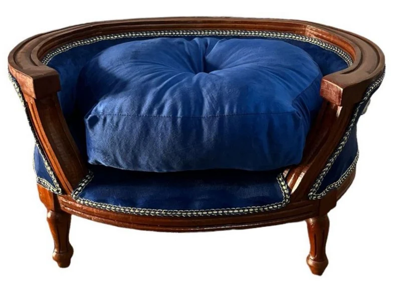 Casa Padrino Barock Hundebett & Katzenbett mit Kissen Royalblau / Braun - Handgefertigtes Hunde & Katzen Sofa im Barockstil - Barock Hunde & Katzen Möbel - Barock Tiermöbel