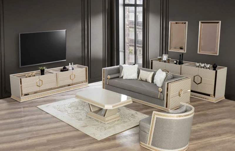 Casa Padrino Luxus Art Deco Sessel Silber / Cremefarben / Gold - Handgefertigter Wohnzimmer Sessel - Art Deco Wohnzimmer Möbel