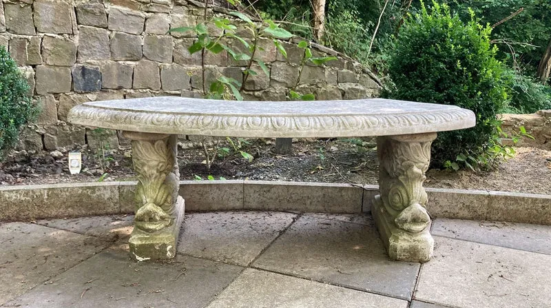 Casa Padrino Garten Bank Grau 138 x 45 x H. 49 cm - Gebogene Stein Sitzbank im Orientalischen Stil - Orientalische Garten Möbel
