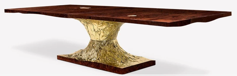 Casa Padrino Luxus Designer Esstisch Braun / Gold 330 x 130 x H. 76 cm - Rechteckiger Esszimmertisch - Italienische Luxus Esszimmer Möbel - Luxus Einrichtung - Luxus Qualität - Made in Italy