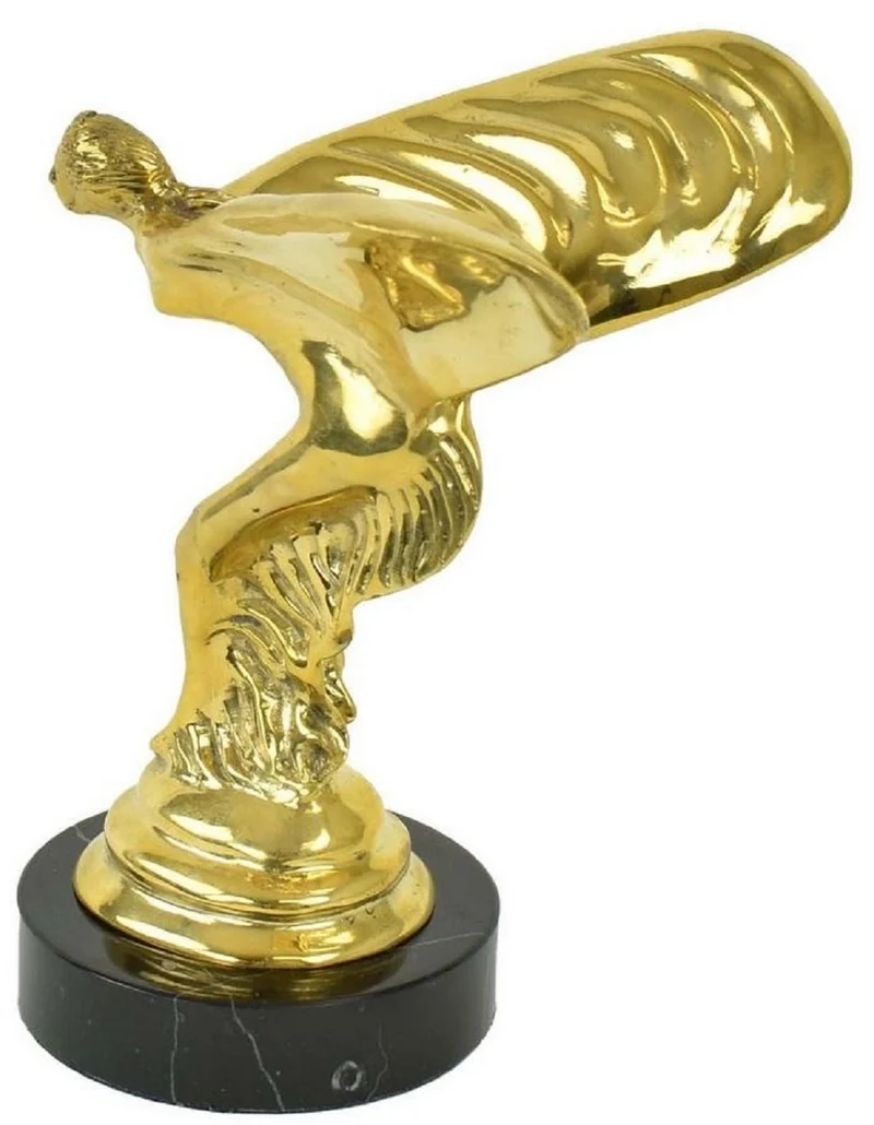 Casa Padrino Luxus Bronze Skulptur Spirit of Ecstasy Frau mit Flügeln Gold / Schwarz H.16 cm - Edle Bronzefigur mit Marmorsockel - Luxus Deko Accessoires