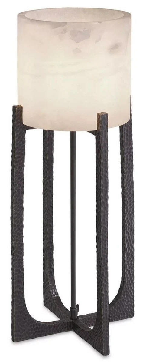 Casa Padrino Luxus Tischleuchte Bronze / Alabaster 29 x 29 x H. 68,5 cm - Metall Schreibtischleuchte mit rundem Alabaster Lampenschirm - Luxus Leuchten