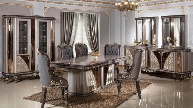 Casa Padrino Luxus Barock Vitrine Grau / Schwarz / Silber / Gold - Prunkvoller Massivholz Vitrinenschrank mit 2 Glastüren - Barock Möbel - Edel & Prunkvoll