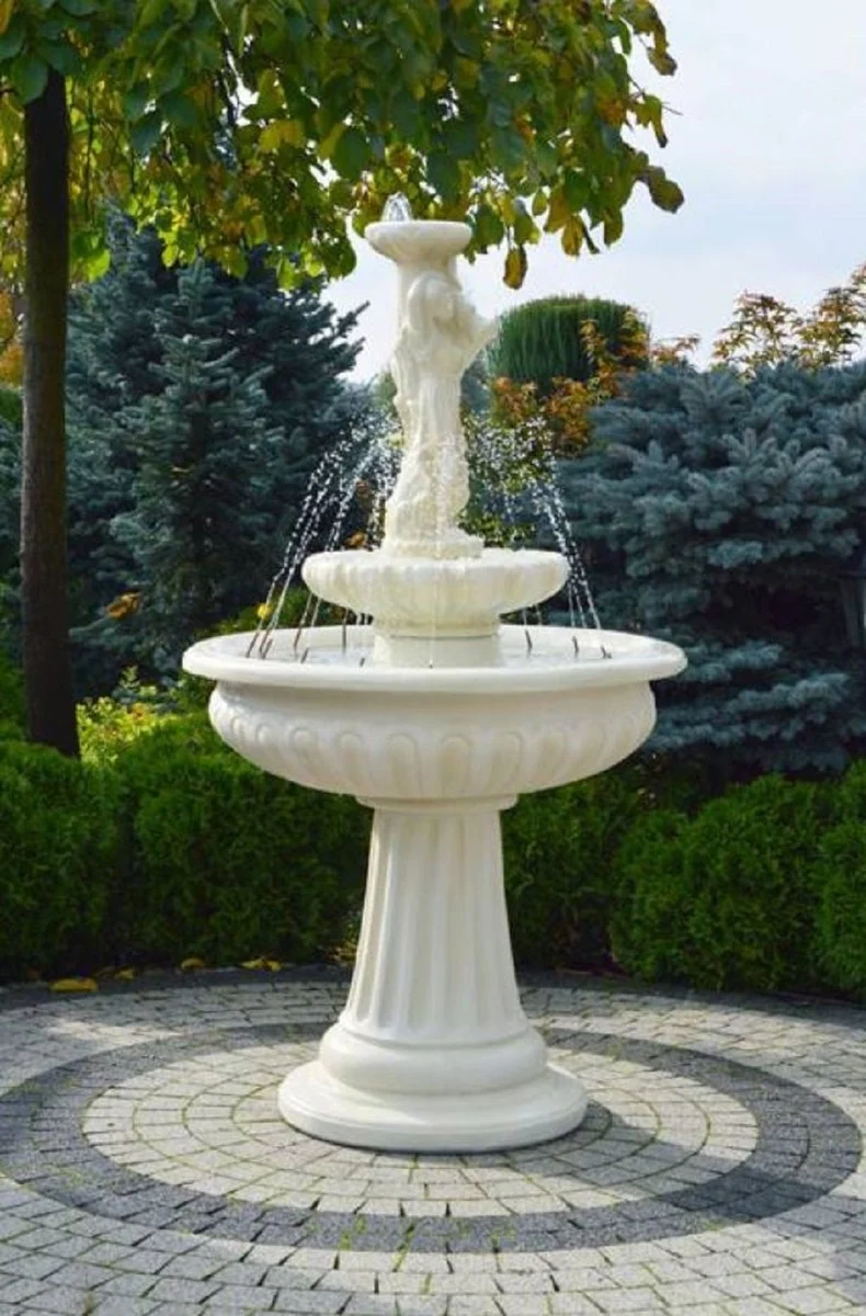 Casa Padrino Jugendstil Springbrunnen Dame Weiß Ø 94 x H. 164 cm - Prunkvoller Gartenbrunnen - Gartendeko Brunnen - Barock & Jugendstil Garten Deko Accessoires