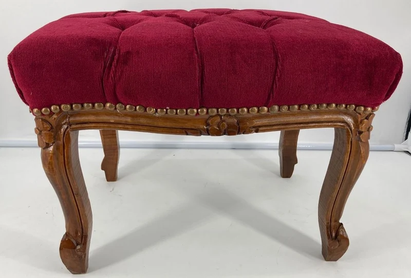 Casa Padrino Barock Fußhocker Bordeauxrot / Braun - Handgefertigter Antik Stil Hocker mit Glitzersteinen - Barockstil Möbel