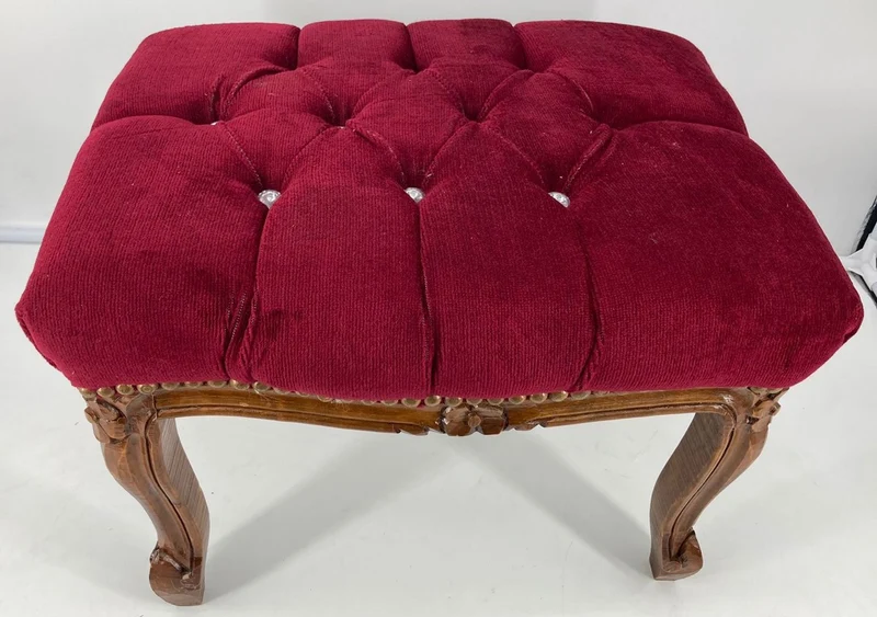 Casa Padrino Barock Fußhocker Bordeauxrot / Braun - Handgefertigter Antik Stil Hocker mit Glitzersteinen - Barockstil Möbel