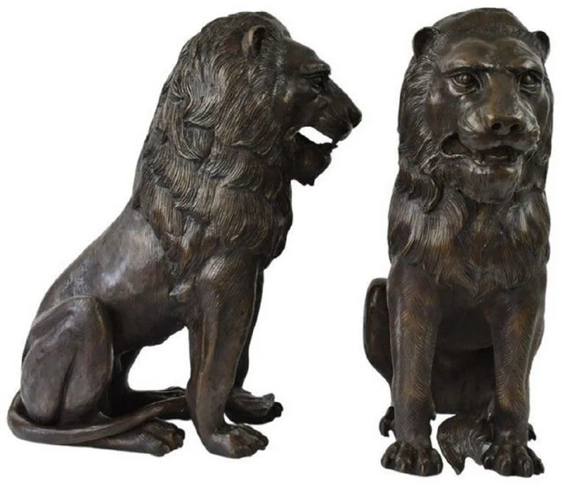 Casa Padrino Luxus Bronze Deko Skulpturen Löwen Bronzefarben 28 x 58 x H. 75 cm - Bronze Deko Figuren - Luxus Hotel & Restaurant Deko Accessoires