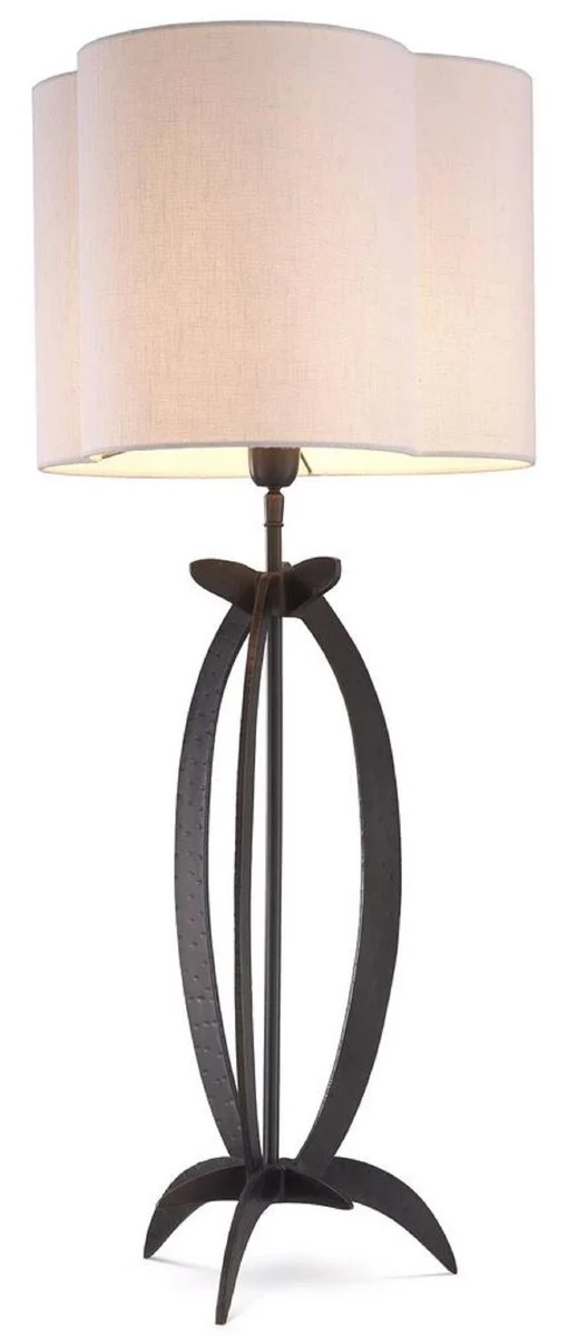 Casa Padrino Luxus Tischleuchte Bronzefarben / Weiß 40 x 38 x H. 95 cm - Elegante Schreibtischleuchte mit Lampenschirm - Luxus Leuchten