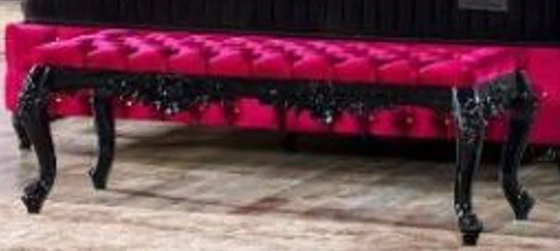 Casa Padrino Barock Sitzbank Pink / Schwarz - Gepolsterte Massivholz Bank mit edlem Samtstoff - Handgefertigte Barock Möbel - Edel & Prunkvoll