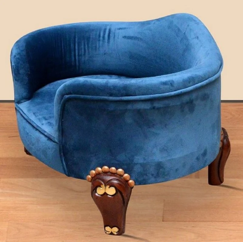 Casa Padrino Barock Hundebett Royal Blau / Braun / Gold - Barock Hundemöbel - Barock Tiermöbel - Prunkvolle Tiermöbel im Barockstil