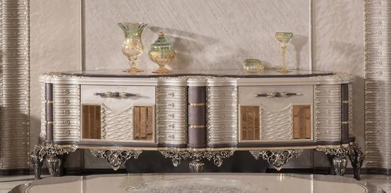 Casa Padrino Luxus Barock TV Schrank Grau / Braun / Gold - Handgefertigtes Massivholz Sideboard - Barock Wohnzimmer Möbel - Edel & Prunkvoll