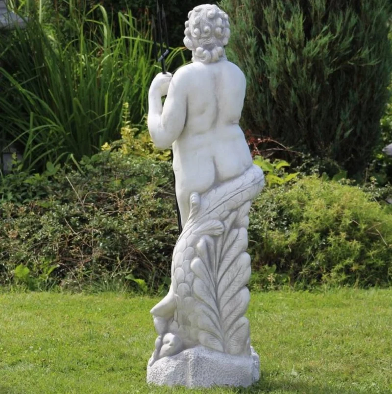 Casa Padrino Jugendstil Wasserspeier Skulptur Neptun mit Fisch Grau / Schwarz 35 x 35 x H. 123 cm - Elegante Wasserspeier Stein Figur - Barock & Jugendstil Garten Deko Accessoires