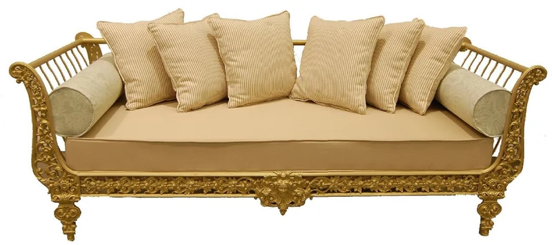 Casa Padrino Luxus Barock Sofa Gold 212 x 87 x H. 77 cm - Handgeschmiedetes Schmiedeeisen Sofa mit Kissen - Wohnzimmer Sofa - Garten Sofa - Terrassen Sofa - Barock Möbel