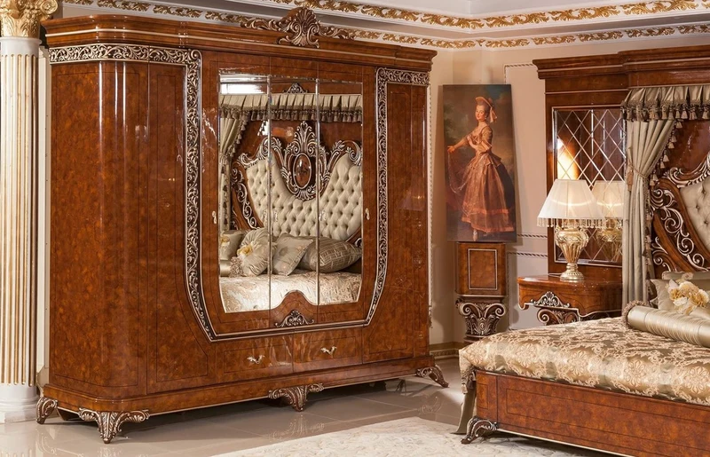 Casa Padrino Luxus Barock Schlafzimmerschrank Braun / Bronzefarben - Prunkvoller Massivholz Kleiderschrank im Barockstil - Barock Schlafzimmer & Hotel Möbel - Edel & Prunkvoll