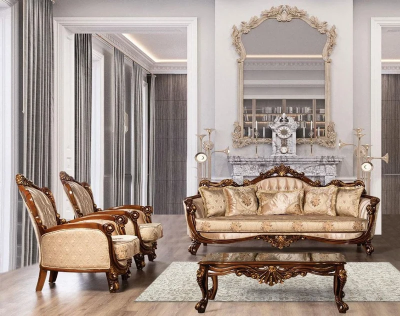 Casa Padrino Luxus Barock Wohnzimmer Sessel Beige / Braun / Gold - Prunkvoller Sessel mit elegantem Muster - Handgefertigte Barock Wohnzimmer Möbel