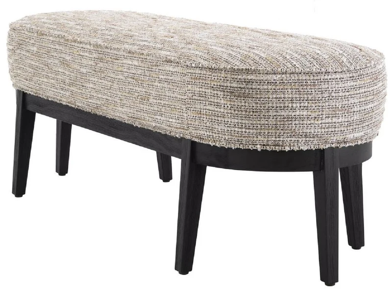 Casa Padrino Luxus Sitzbank Beige / Schwarz 132 x 45 x H. 47 cm - Gepolsterte Wohnzimmer Bank - Wohnzimmer Möbel - Hotel Möbel - Luxus Kollektion
