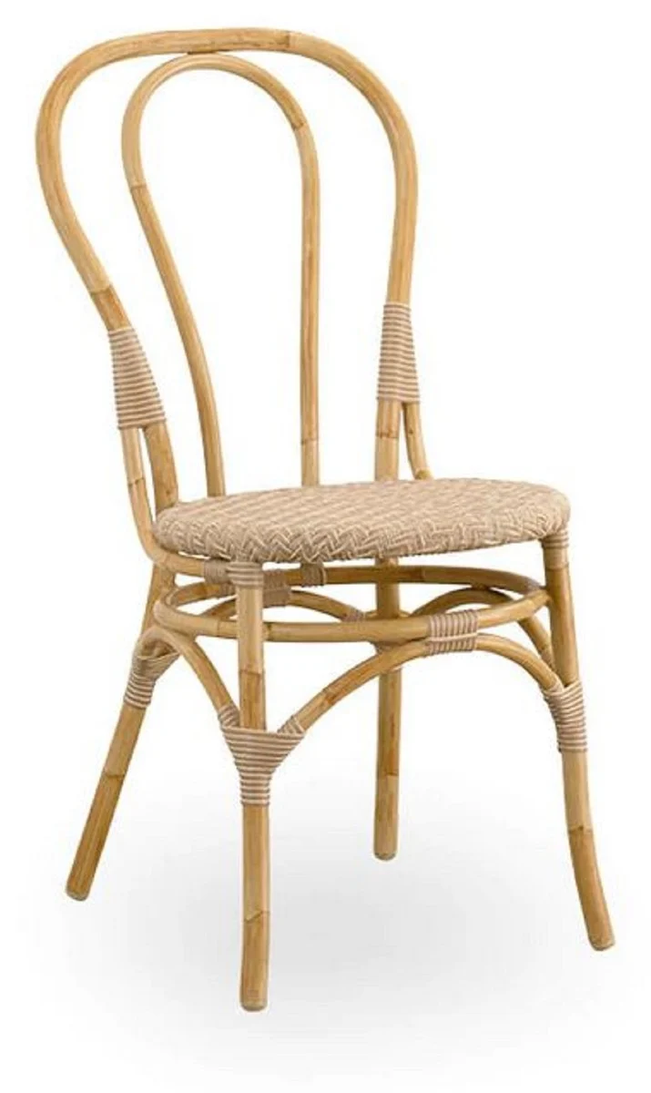 Casa Padrino Luxus Gartenstuhl 4er Set Naturfarben 45 x 56 x H. 88 cm - Moderne Rattan Garten & Terrassen Möbel - Luxus Qualität