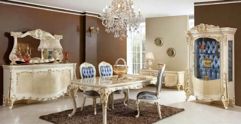 Casa Padrino Luxus Barock Vitrine Beige / Weiß / Gold / Blau - Prunkvoller Massivholz Vitrinenschrank mit 2 Glastüren - Handgefertigte Barock Möbel - Edel & Prunkvoll