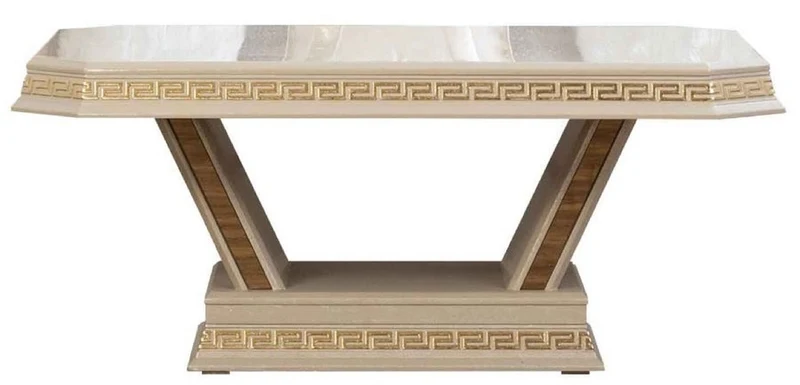Casa Padrino Luxus Art Deco Couchtisch Cremefarben / Gold - Handgefertigter Massivholz Wohnzimmertisch - Art Deco Wohnzimmer Möbel