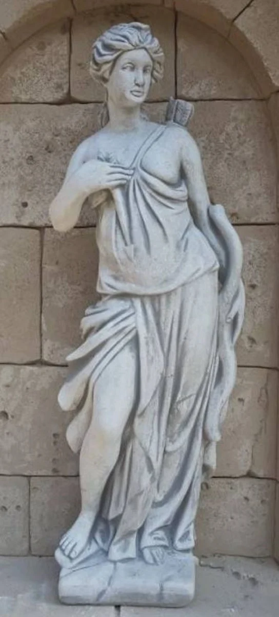 Casa Padrino Jugendstil Garten Deko Skulptur Frau mit Köcher Grau H. 141 cm - Elegante Garten Deko Stein Figur - Barock & Jugendstil Garten Deko Accessoires