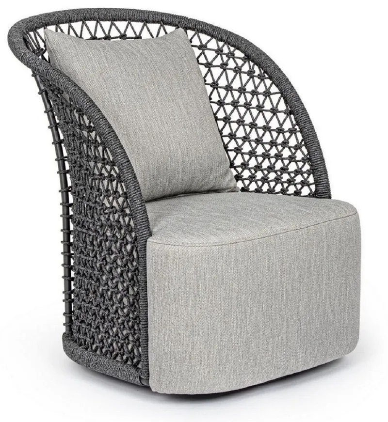 Casa Padrino Luxus Gartensessel mit Kissen Grau / Anthrazit 77 x 81 x H. 93 cm - Wetterbeständiger Garten & Terrassen Sessel - Garten & Terrassen Möbel - Luxus Qualität