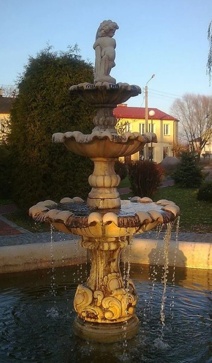 Casa Padrino Jugendstil Springbrunnen Grau Ø 100 x H. 190 cm - Prunkvoller Gartenbrunnen - Gartendeko Brunnen - Barock & Jugendstil Garten Deko Accessoires
