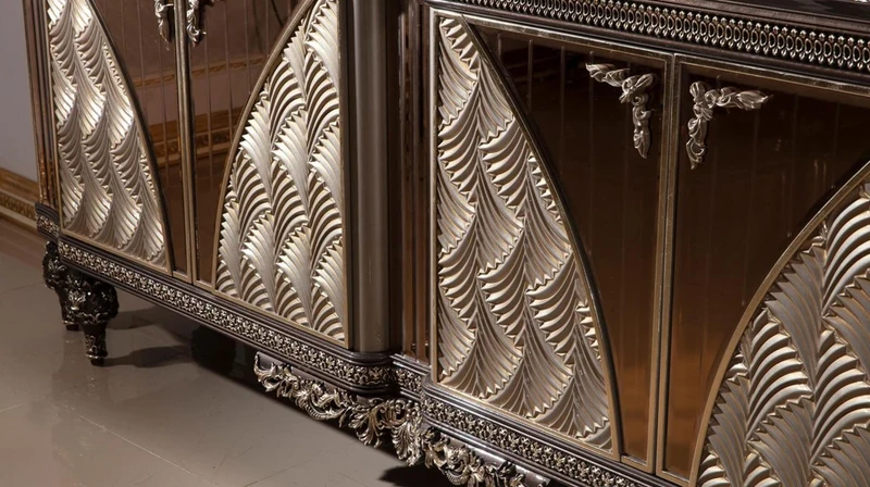 Casa Padrino Luxus Barock Möbel Set Grau / Schwarz / Silber / Gold - 1 Barock Sideboard mit 4 Türen & 2 Barock Wandspiegel - Handgefertigte Barock Möbel - Edel & Prunkvoll