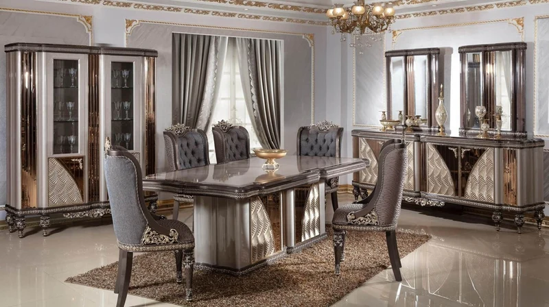Casa Padrino Luxus Barock Möbel Set Grau / Schwarz / Silber / Gold - 1 Barock Sideboard mit 4 Türen & 2 Barock Wandspiegel - Handgefertigte Barock Möbel - Edel & Prunkvoll