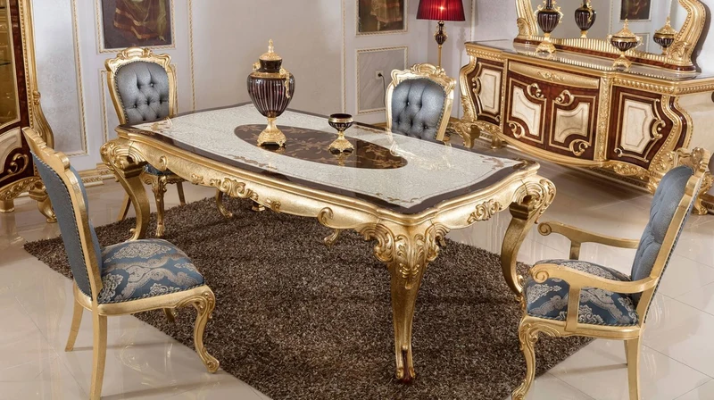 Casa Padrino Luxus Barock Esstisch Weiß / Braun / Gold - Prunkvoller Massivholz Esszimmertisch im Barockstil - Prunkvolle Barock Esszimmer Möbel