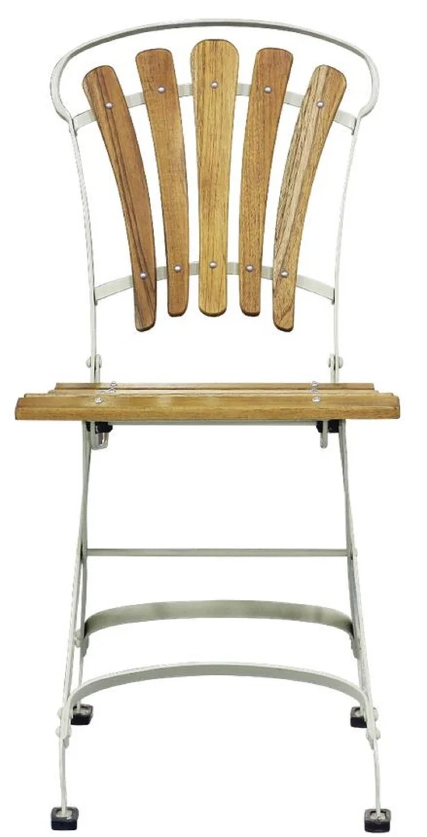 Casa Padrino Luxus Jugendstil Klappstuhl Braun / Cremefarben 42 x 50 x H. 88 cm - Garten & Terrassen Stuhl - Jugendstil Garten & Terrassen Möbel