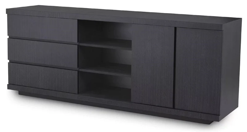Casa Padrino Luxus Sideboard Schwarzgrau 220 x 52,5 x H. 85,5 cm - Massivholz Schrank mit 3 Schubladen & 2 Türen - Wohnzimmer & Hotel Möbel - Luxus Qualität