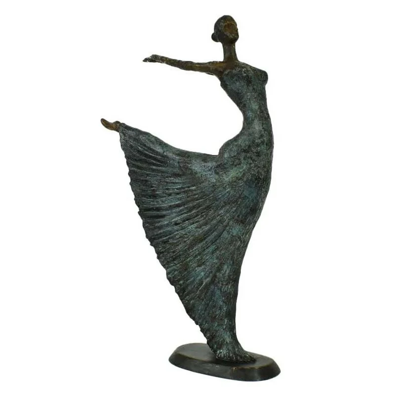 Casa Padrino Luxus Jugendstil Bronze Skulptur Tänzerin Antikgrün Bronze auf Marmorsockel H 63 cm - Bronzefigur - Dekofigur - Deko Accessoires